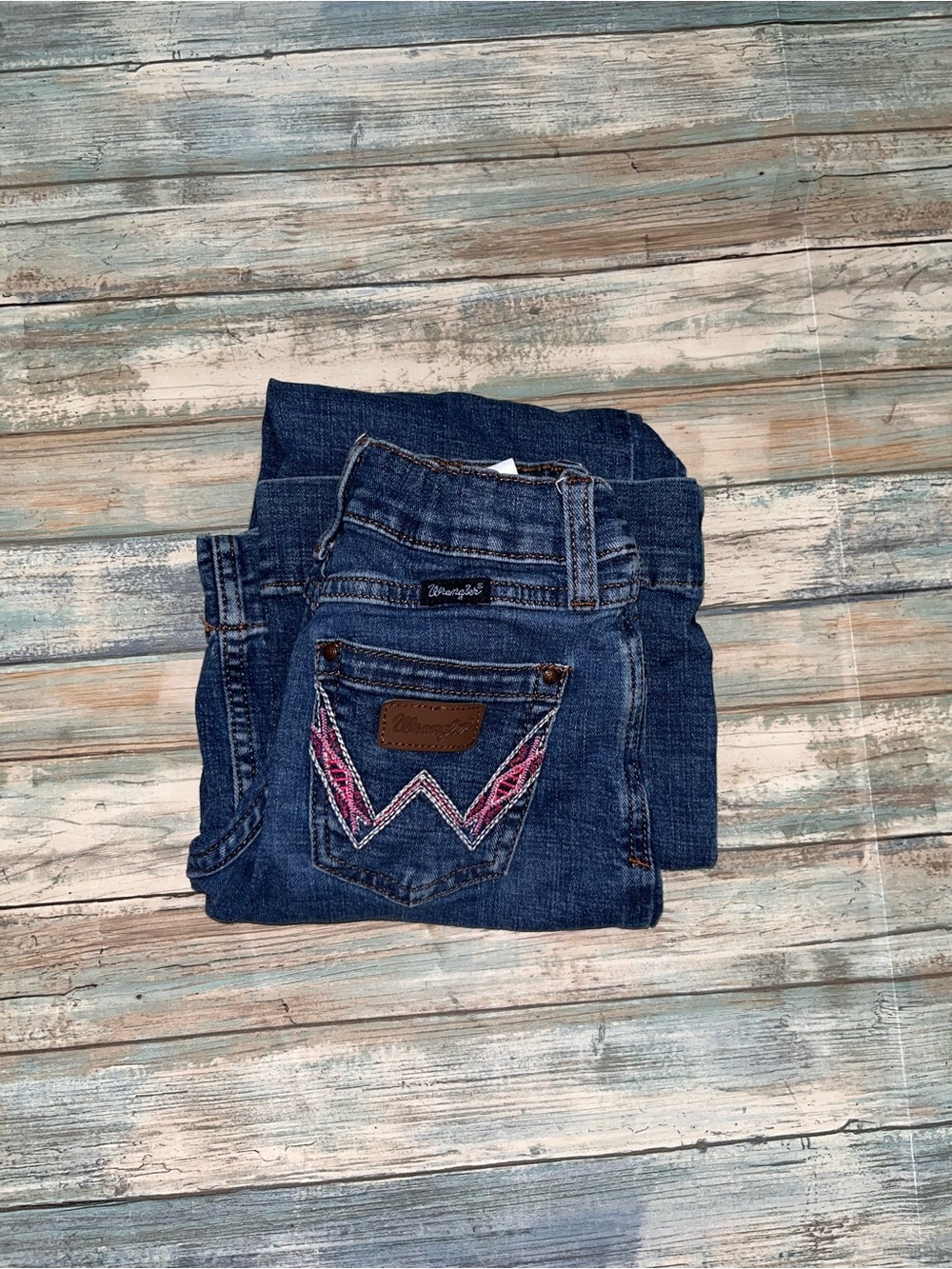 Wrangler Girls Bootcut Jeans Pink Embroidered Pocket Stretch Size 10 - Picture 2 of 8